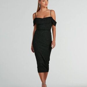 Windsor Glitter Black Off-Shoulder Dress